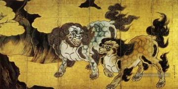 Lion chinois Kano Eitoku japonais Peinture à l'huile